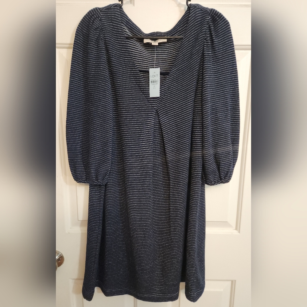 LOFT Navy and White Patterned Dress